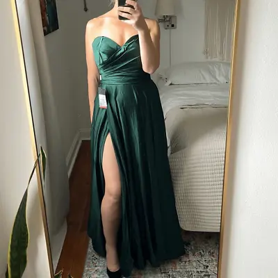 La Femme Dress Womens Size 4 26608 Emerald Green Strapless Slit Maxi Gown • £60.32