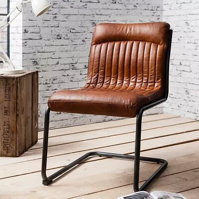 Gallery Capri Brown Leather Cantilever Dining Chair • £399.99