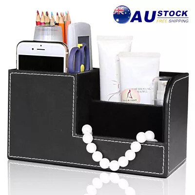 PU Leather Desk Organizer Remote Control Phone And TV Holder Desk Storage Box AU • $21.63