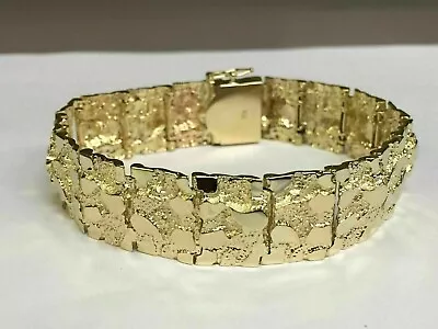 Handmade Adorable 14k Yellow Gold Finish Men's Nugget Bracelet 17 Mm 8.5  Inch • $342.59