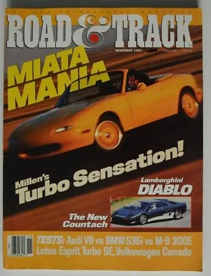 ROAD And TRACK November 1989 Mazda Miata Lamborghini Diablo Audi V8 BMW 535i • $8.78