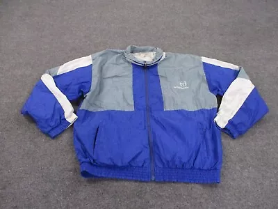 Vintage Sergio Tacchini Jacket Adult 40 L Blue Gray Italy Windbreaker Zip Mens • $49.95