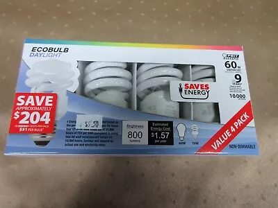 NEW Feit ESL13t/D/4 PACK (4) DAYLIGHT SPIRAL Light Bulbs CFL 13w 800 Lumen • $9.95