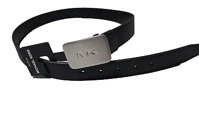 Michael Kors Men's Belt- 34  - Fast MK Plaque Belt-Black/Gray Large Logo Print • $26.95