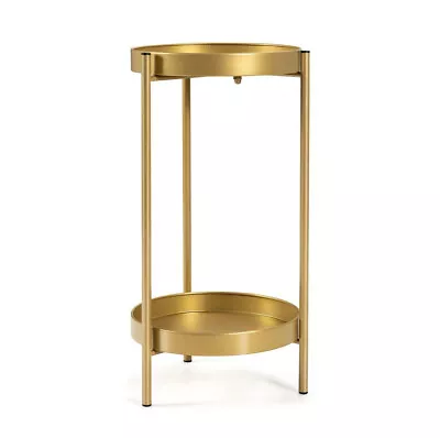 2 Tier Round Metal Side Table Gold Coffee Tea Edged Tray Plant Lamp Stand Sofa • $65