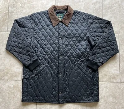 Vintage 90’s J. Crew Oarsman Quilted Jacket Corduroy Collar XL Black Field Barn • $70