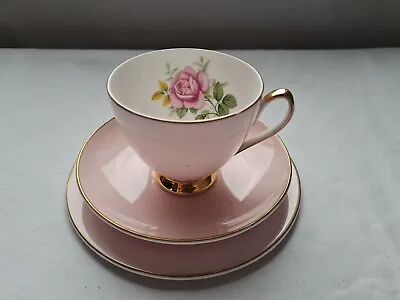 Mayfair Pottery Pink Rose Bone China Teacup Saucer & Side Plate Trio Floral • £10