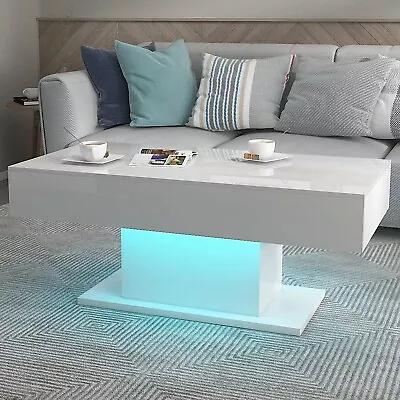 $176.99 • Buy White High Gloss Coffee Table With LED Lights Center Cocktail Table Living Room