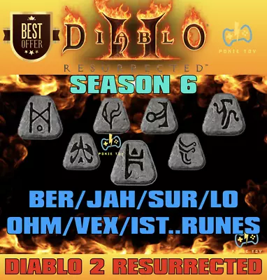 Diablo 2 Resurrected🔥all Runes🔥ber/jah/sur/lo/ohm/vex/ist🔥d2r Ladder Season 6 • $24.99