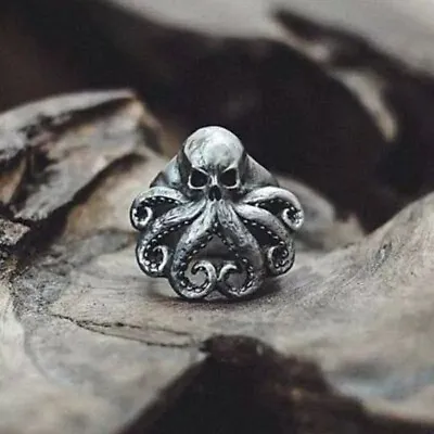 Men's Octopus Skull Biker Punk Rock Fashion Ring Pirate Party Stainless Steel UK • £12.95