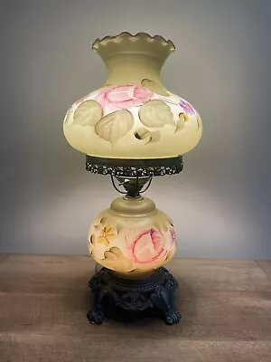 Vtg “Gone With The Wind” Green Hurricane Hand Painted Rose 3-way Parlor Lamp • $249.99