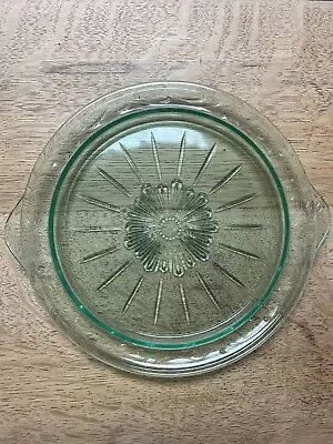 Green Vaseline Glass Tab Handled Cake Plate • $8