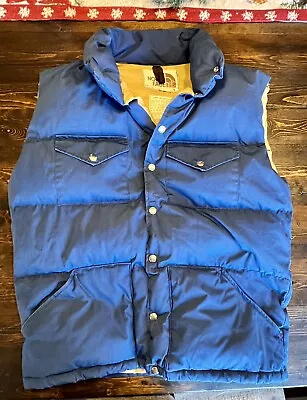 Vintage NORTH FACE Brown Label GOOSE DOWN Puffer Vest L Blue USA Made • $69.99