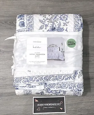 NEW Nicole Miller White Blue Floral Full/Queen Cotton Quilt W/ Pieced Border • $79