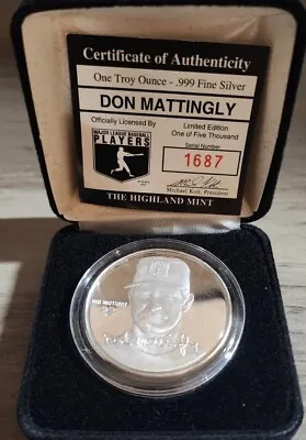 [x1] 1990 MLB Coin 1 Troy Oz .999 Fine Silver - Don Mattingly  • $34.99