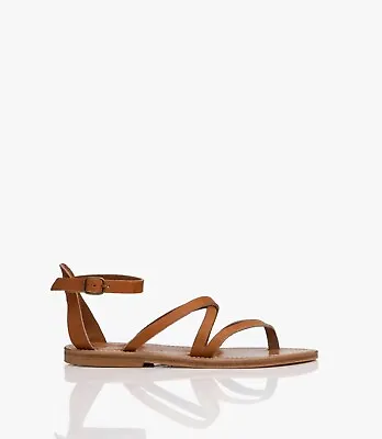 K Jacques Epicure Brown Leather Thong Crisscross Ankle Strap Flat Sz 38 US 7.5 • $89.95