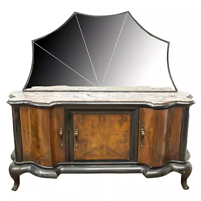 Sideboard Venetian Marble-Top Mirrored Vintage / Antique Serpentine 20th C. • $1995