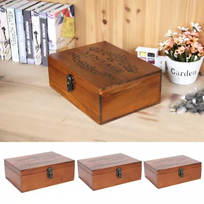 Wooden Storage Box Chest Vintage Lockable Memory Keepsake Box Organizer With Key • £9.95