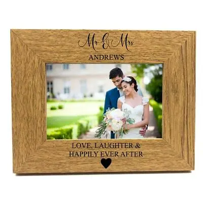 Personalised Wedding Mr And Mrs Happily Ever After Wooden Photo Frame Gift FW342 • £14.99