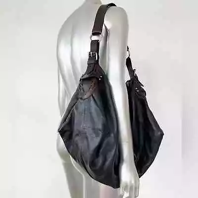 Foley + Corinna Black Hobo Bag Large Leather Laser Cut Detail Women’s Vintage • $78