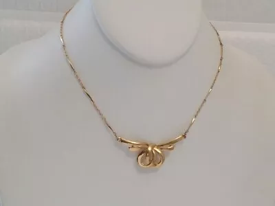 Vintage Signed Crown TRIFARI Gold Tone Bow Dainty Necklace • $9.99