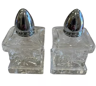 VTG Mid Century I W Rice Small Hand Cut Glass Floral/Rose Salt Pepper Shakers • $8.95