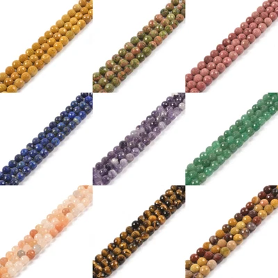$8.99 • Buy 8mm Gemstone Faceted Round Loose Beads DIY Jewelry Making Kit Strand 15 Inch