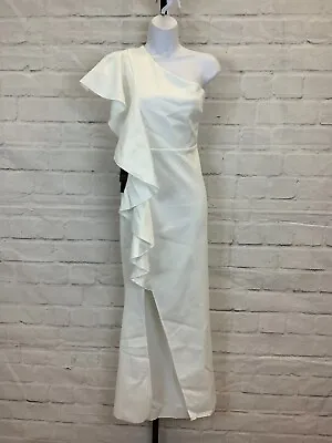 One Shoulder Ruffled Split Mermaid Gown Womens Size Medium White MSRP $52.99 • $18.99