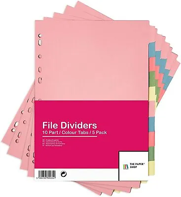 £10.99 • Buy [5 Pack] A4 File Dividers 10 Part | A4 Subject Dividers 10 Part Card Folder