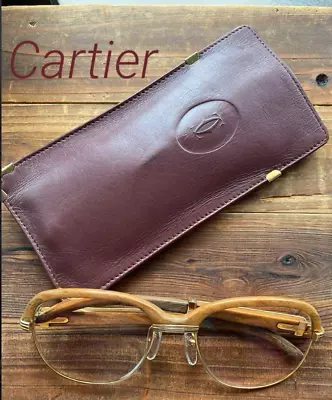 Vintage Cartier Malmaison Wood Temple 135B 56��19 Eyewear/Glasses W/Leather Case • $1889.90
