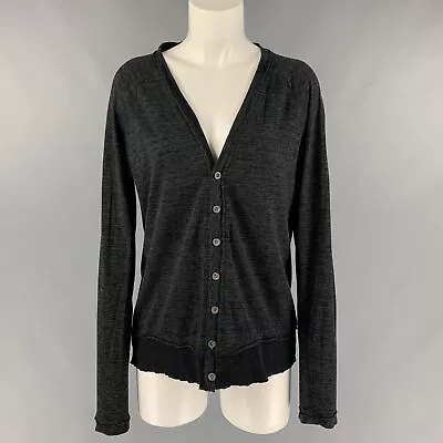 THE VIRIDI-ANNE Size S Black Charcoal Cotton Marbled V-Neck Cardigan  • $188