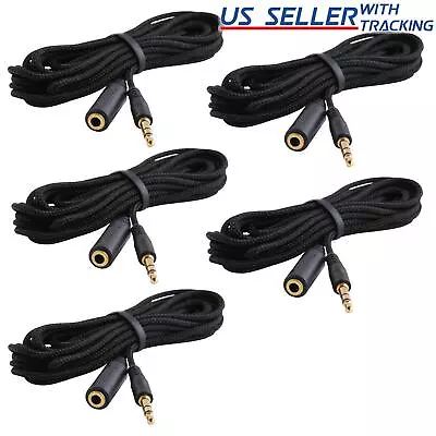 5-pack 10ft 3.5mm 1/8  Stereo Audio Aux Headphone Cable Extension Cord M To F 5X • $7.79