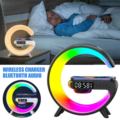 RGB Atmosphere Light Wireless Charge Alarm Clock Smart Desk Lamp Bluetooth Radio • $17.88