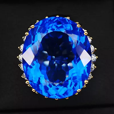 Stunning Neon Blue Topaz Rare 33Ct 925 Sterling Silver Handmade Rings Size 7.25 • $54.99