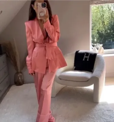 Zara Woman Ss22 Pink Satin Blazer With Belt Jacket Size Xs Ref. 3357/685 • $44.21
