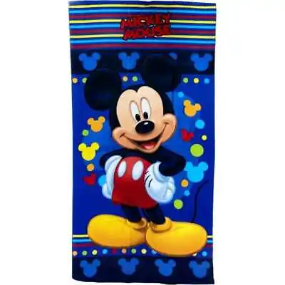 Mickey Mouse Beach Towel Dark Blue Stripe Swimming Holiday  Boy Or Girl 140 X 70 • £10.99