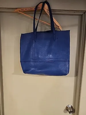 J Crew Leather Downing Large Shopper Tote Bag Roya Blue  • $29.99