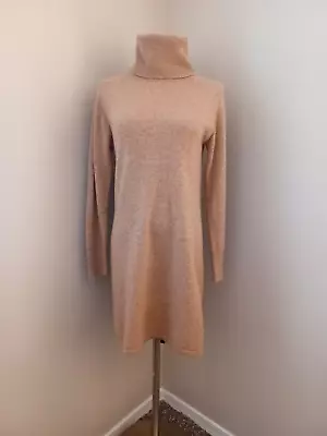 Quince Camel Soft Cashmere Mini Ribbed Turtleneck Wiggle Dress Sz S • £15.74