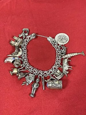 Vintage Sterling Silver 16 Charms Double Link Bracelet • $399.99