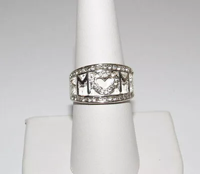 Clear Rhinestone MOM Ring Mother's Day Silver Tone Size 8 • $14.98