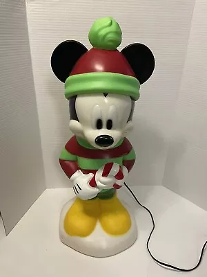 Disney Mickey Mouse Lighted Blow Mold Hat And Candy Cane 24” Christmas Outdoor • $58.90