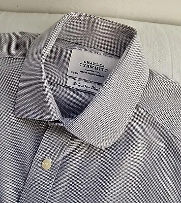 CHARLES TYRWHITT Shirt Pale Grey Double Cuff Shirt. Slim Fit 15.5  Collar MEDIUM • £6.99