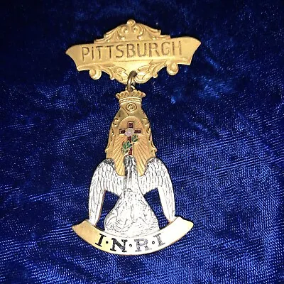 Vintage Pittsburgh Masonic INRI USA Cross Eagle Medal Pin Badge • $32.99