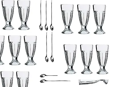 12 American Style Ice Cream Soda Milkshake Sundae Dessert Glasses = SPOONS 300ml • £29.92