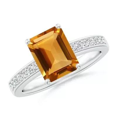 Citrine Emerald-Cut Octagon 9x7mm Side Stone Ring For Girls And Woman's • $39.60