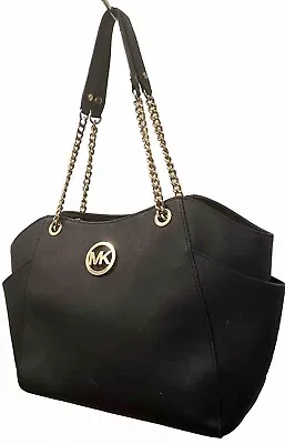 Michael Kors Signature Shoulder Travel Tote Bag Golden Chain Zip Side Pockets • $79