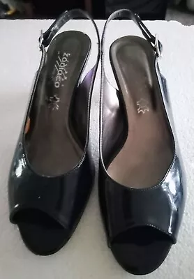 Size 38(5)french Navyopen Toesling Back 3  Heel Leather Shoe - Zodiaco( Vgg) • £12.99