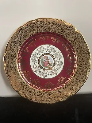 Vintage Victoria Czechoslovakia Salad/Cabinet Plate 24k Gold 8.5  Hand Decorated • $35