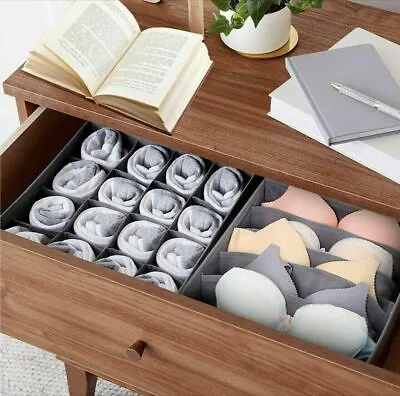 3pc Drawer Storage Boxs Canvas Divider Closet Organiser Ties Underwear Home Tidy • £6.99