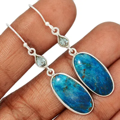 Natural Quantum Quattro - USA & Blue Topaz 925 Silver Earrings Jewelry CE26780 • $15.99